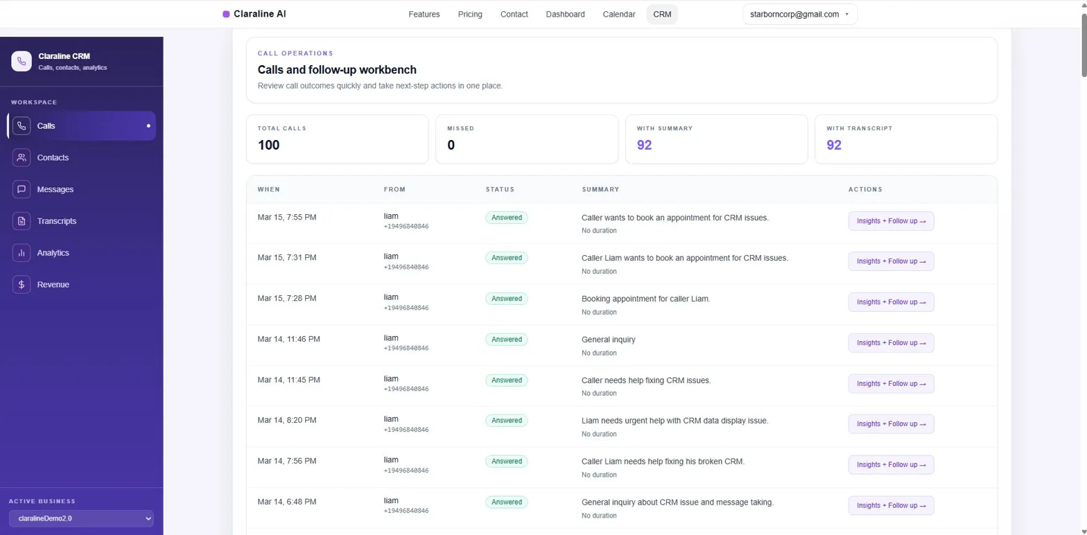 CRM calls workbench